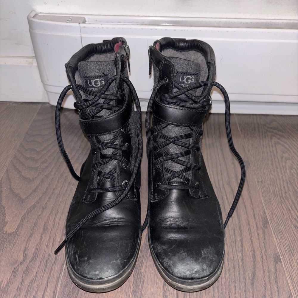 UGG Women's Kesey Waterproof Boots featuring black leather and a wool blen